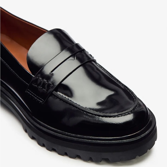 Reformation Agathea Chunky Loafer Leather Patent Shiny Platform Shoes Black - Picture 11 of 12